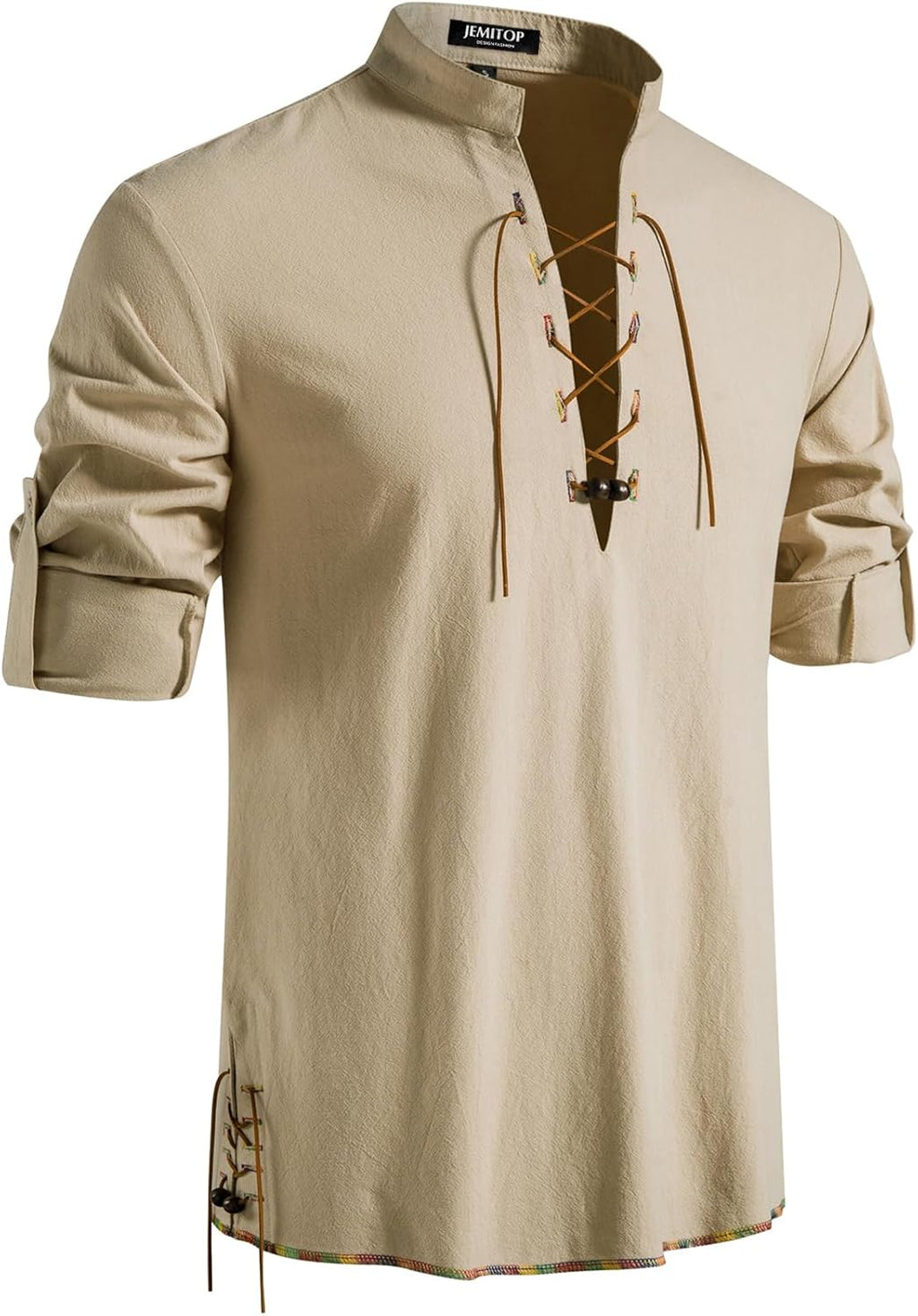 JEMITOP Men's Cotton Lace-Up Renaissance Shirt