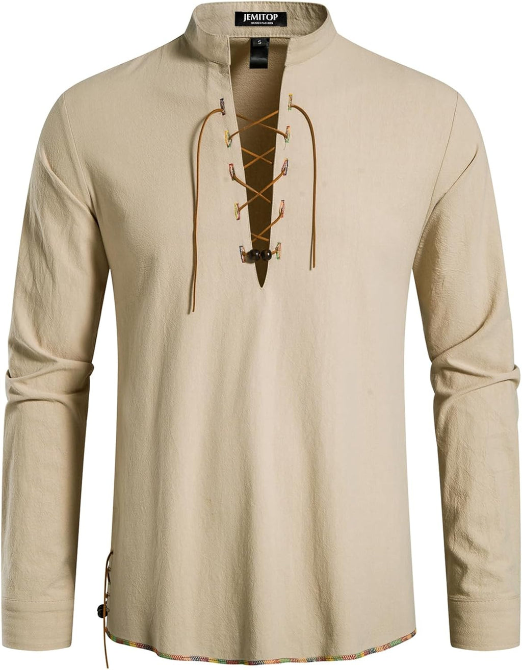 JEMITOP Men's Cotton Lace-Up Renaissance Shirt - Detail view