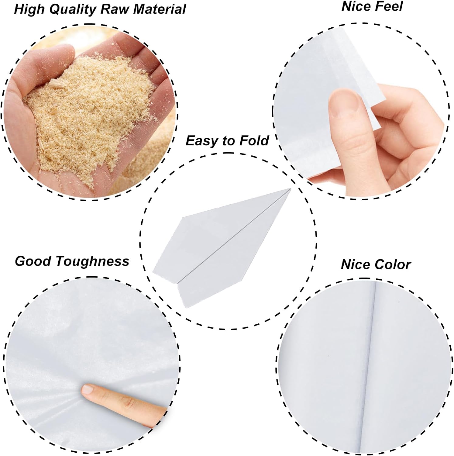 Jkopsnr 100 Sheets White Tissue Paper 20x14 in - Size reference