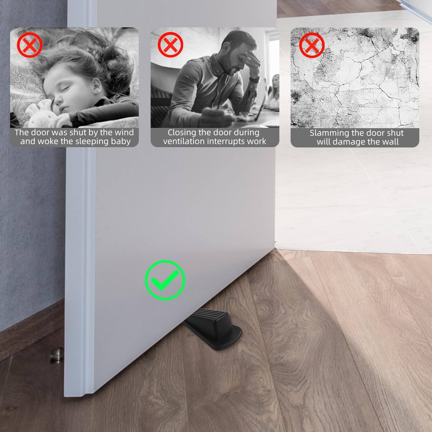 JZWBLILY Rubber Door Stopper Wedge Set - In use