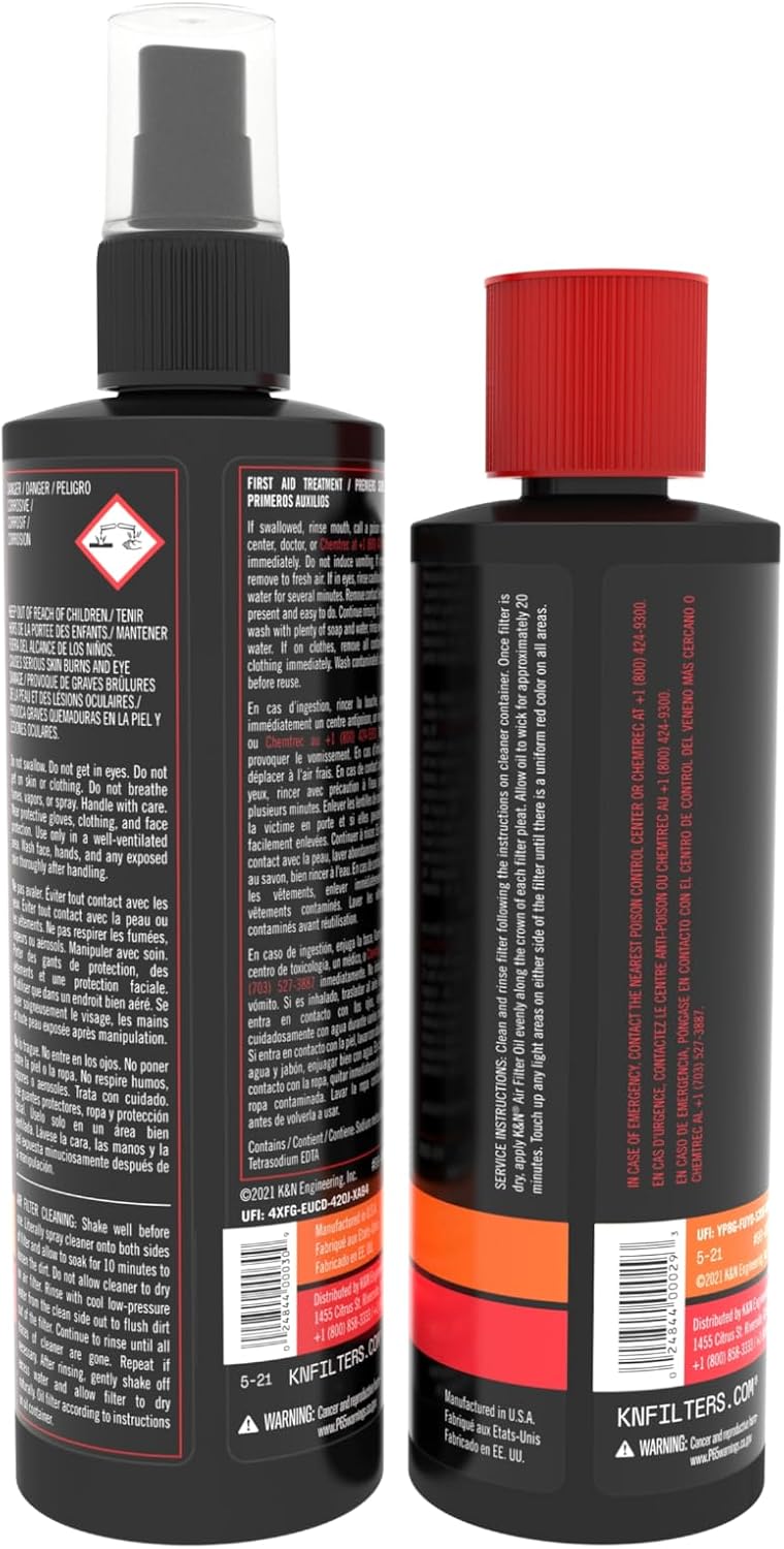 K&N Air Filter Cleaning Service Kit 99-5050 - Size reference