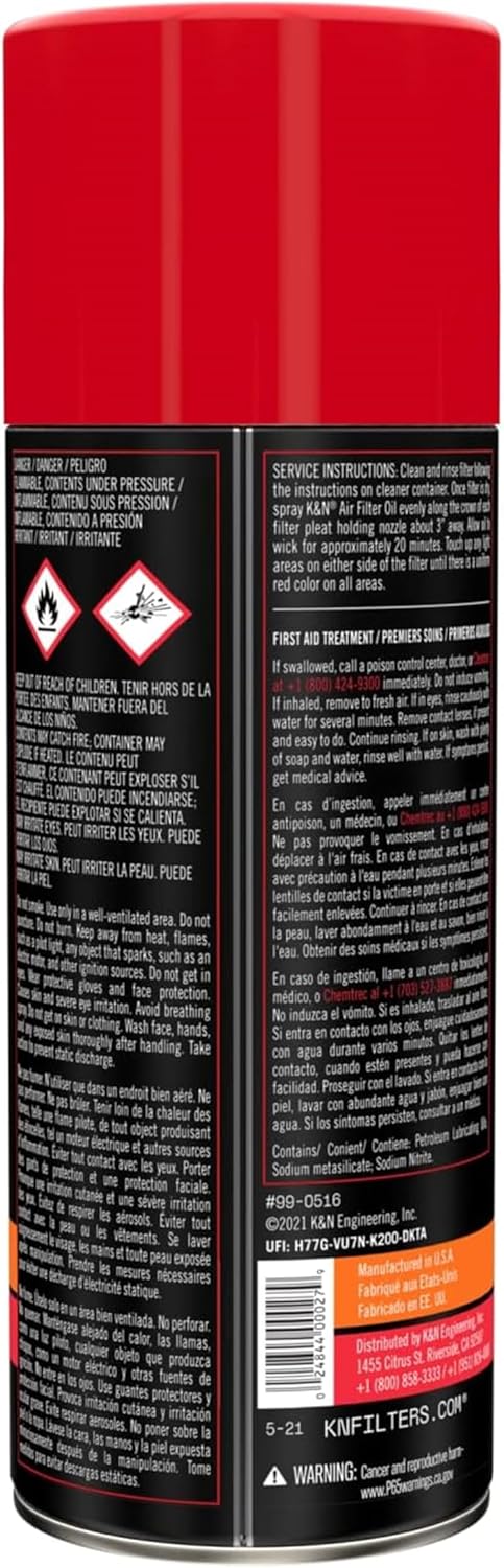 K&N Air Filter Oil Aerosol Spray 347g (99-0516) - Detail view
