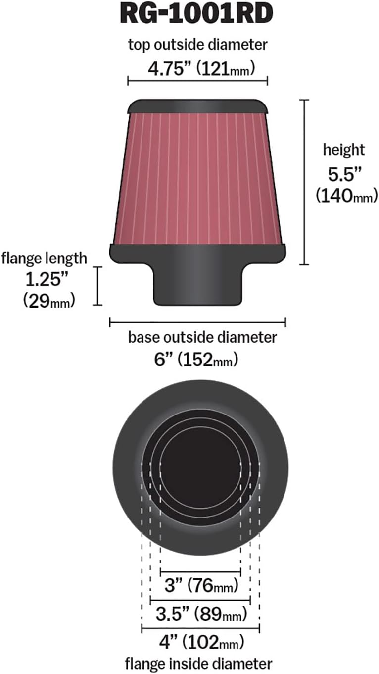 K&N Universal Clamp-On Air Filter RG-1001RD - Detail view