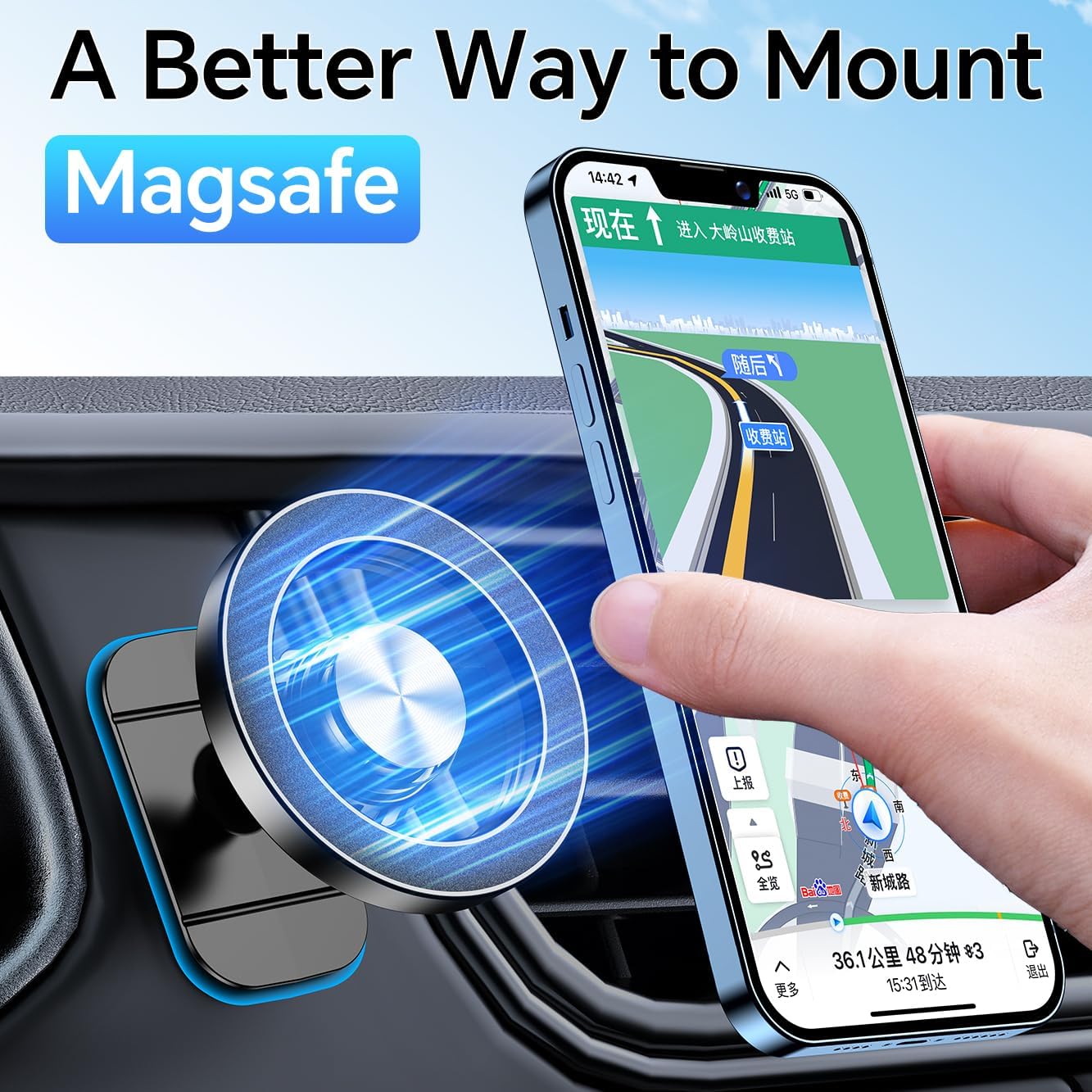 Kaistyle MagSafe Magnetic Car Mount - Alternate angle