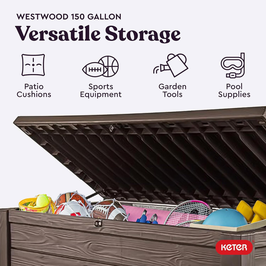 Keter 150 Gallon Resin Deck Box - In use