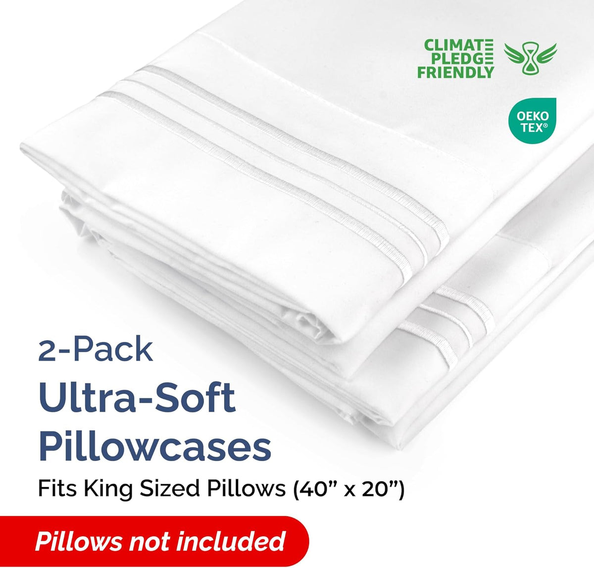 King Pillowcases Set of 2, Hotel Quality - Detail view