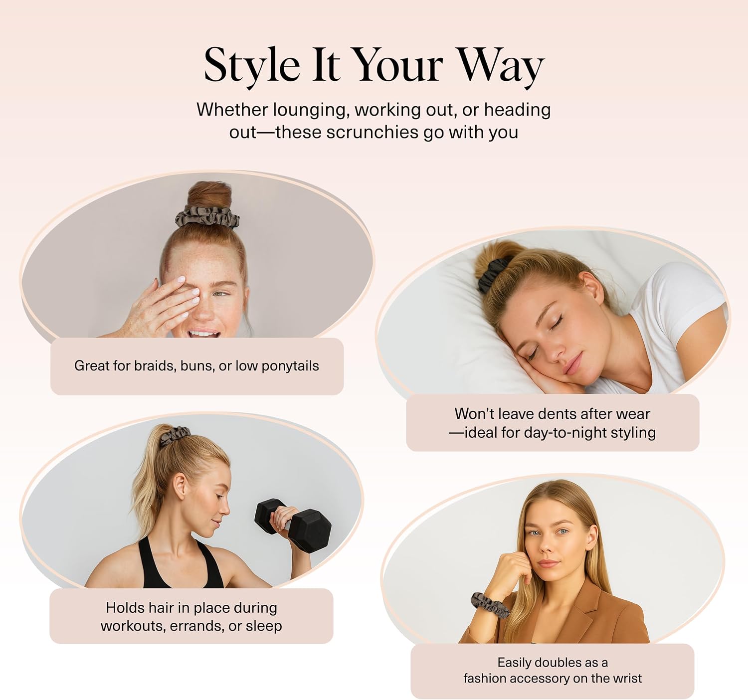 Kitsch Ultra-Petite Satin Scrunchies - Size reference
