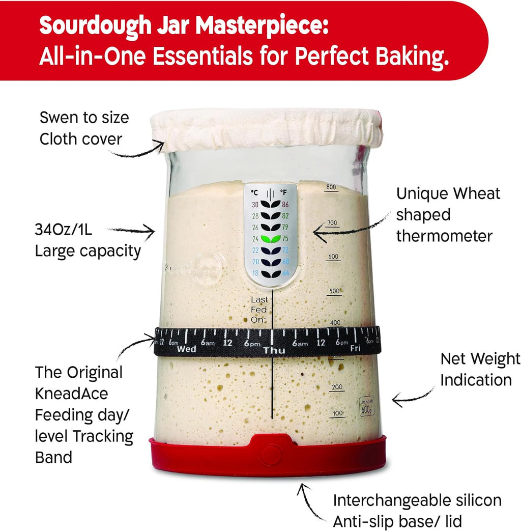 KNEADACE Pro Sourdough Starter Kit, 34 oz Jar - Detail view