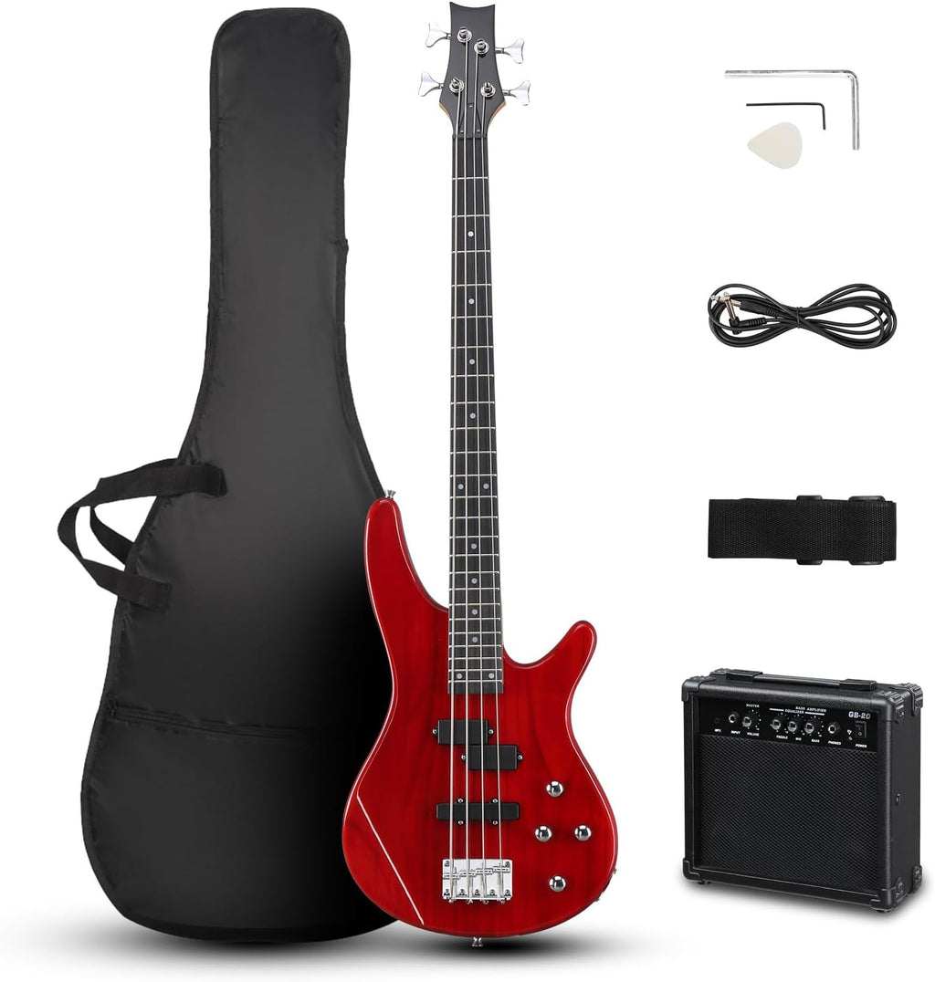 Ktaxon 4-String Electric Bass Guitar Kit, Red