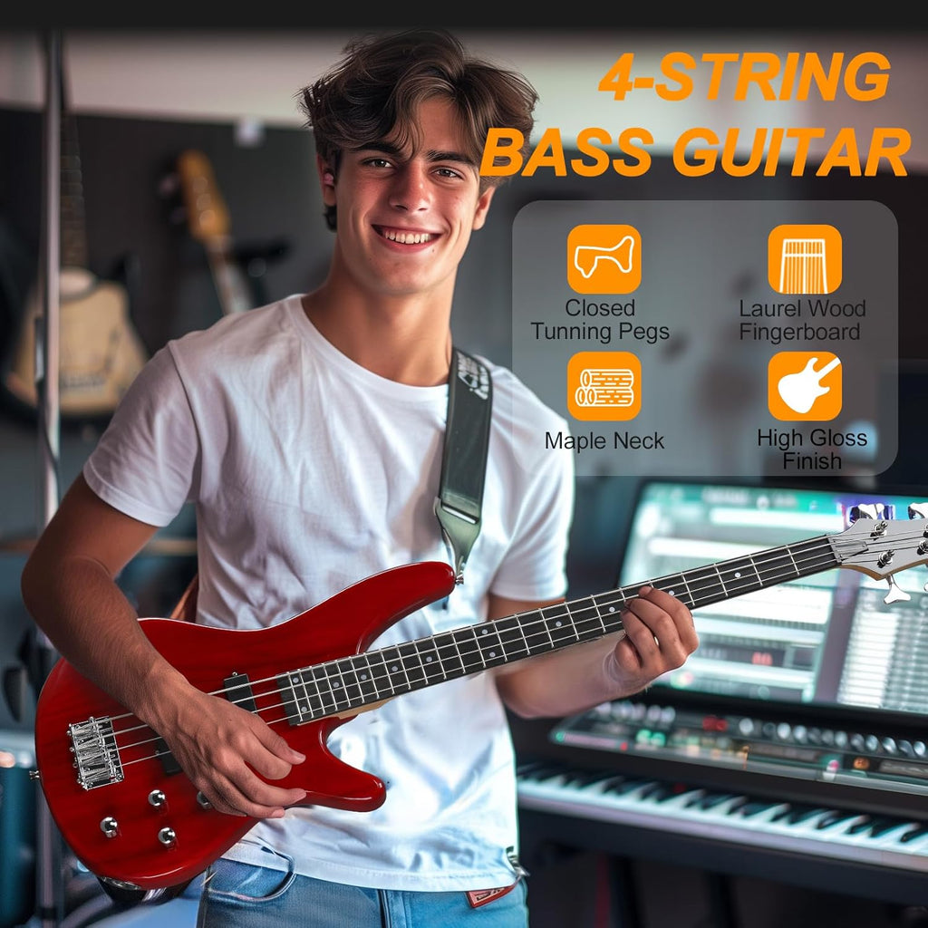 Ktaxon 4-String Electric Bass Guitar Kit, Red - Detail view