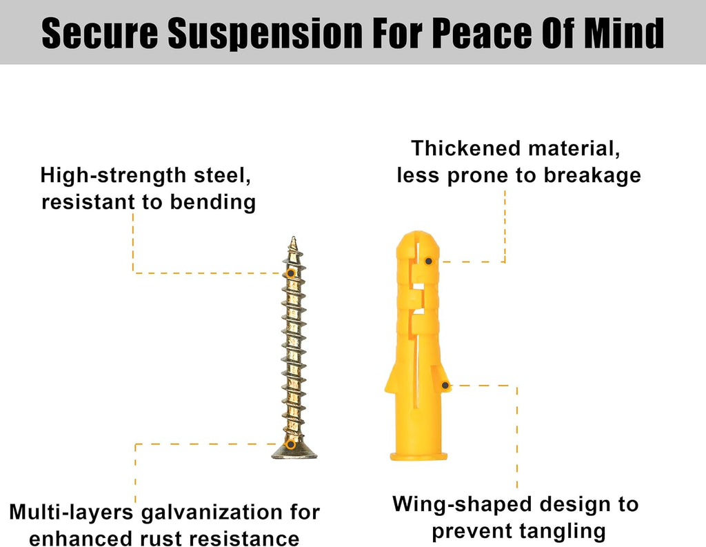 Kurui 270-Piece Drywall Anchor and Screw Kit - Size reference