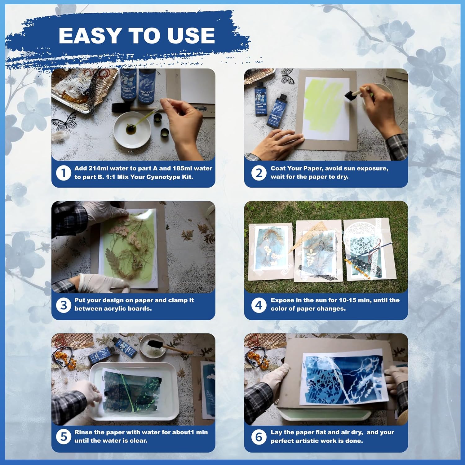 Lariceo Cyanotype Kit for Fabric and Paper - Size reference
