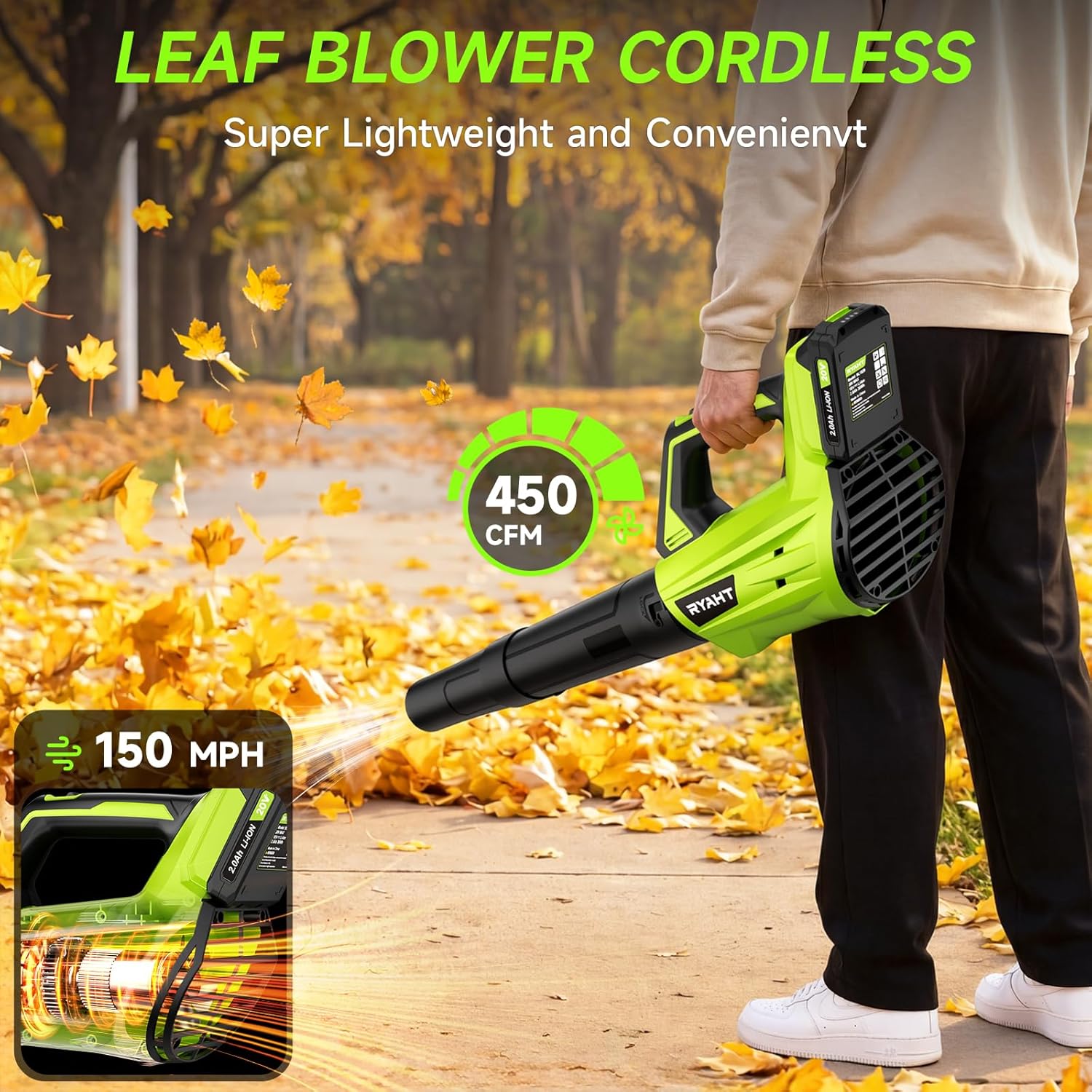 Cordless Leaf Blower with Battery and Charger - Detail view