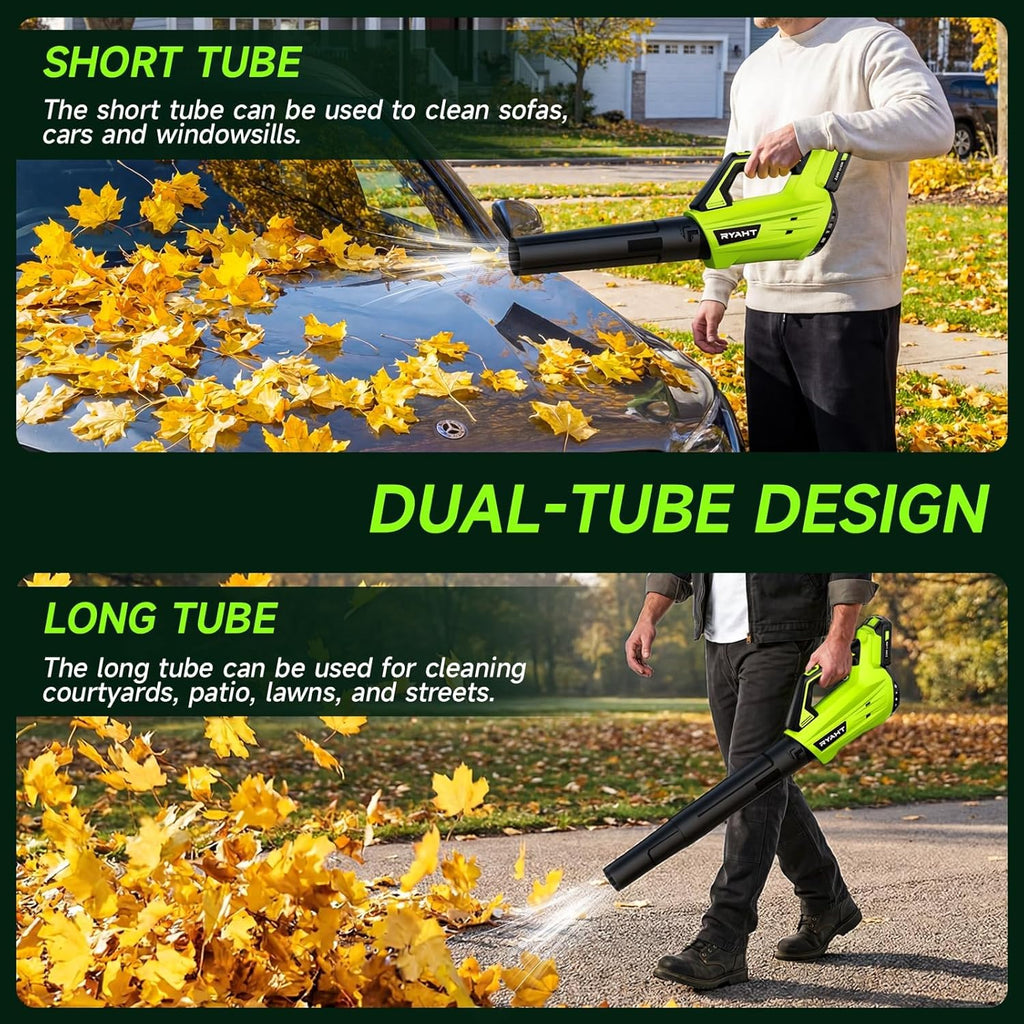 Cordless Leaf Blower with Battery and Charger - In use