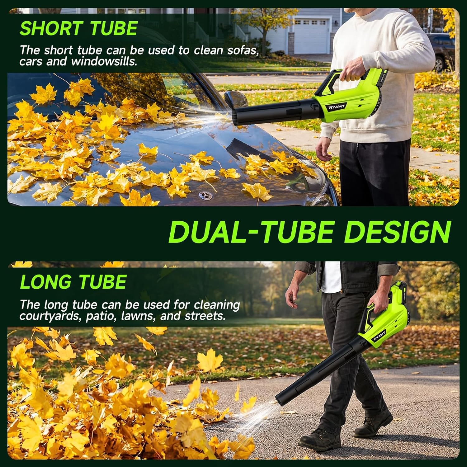 Cordless Leaf Blower with Battery and Charger - In use