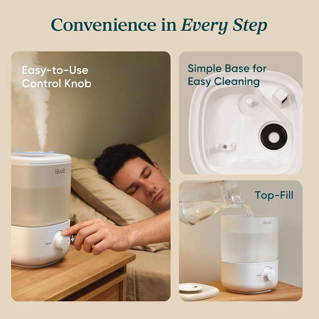 Levoit Top Fill Humidifier, 2.5L Tank, 28dB Quiet - Size reference