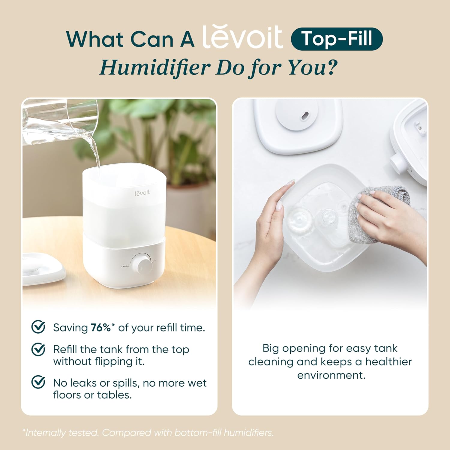 Levoit Top Fill Humidifier, 2.5L Tank, 28dB Quiet - Packaging