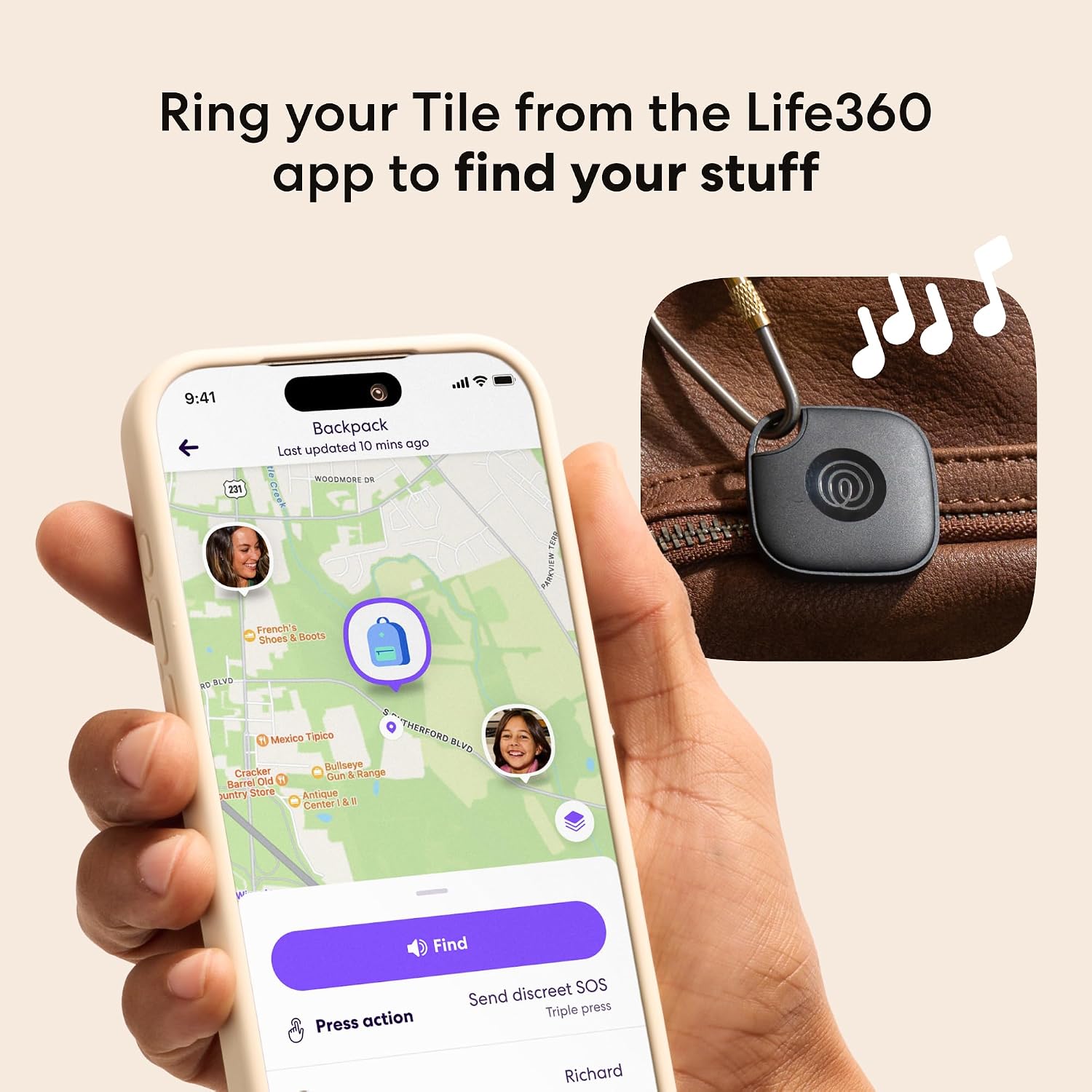 Life360 Tile Bluetooth Tracker, Key Finder, Black - Alternate angle