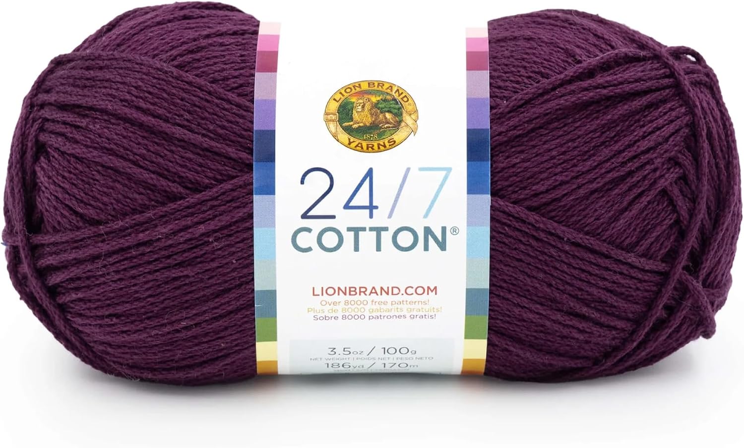 Lion Brand 24/7 Cotton Yarn, Eggplant Purple