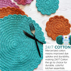 Lion Brand 24/7 Cotton Yarn, Eggplant Purple - In use