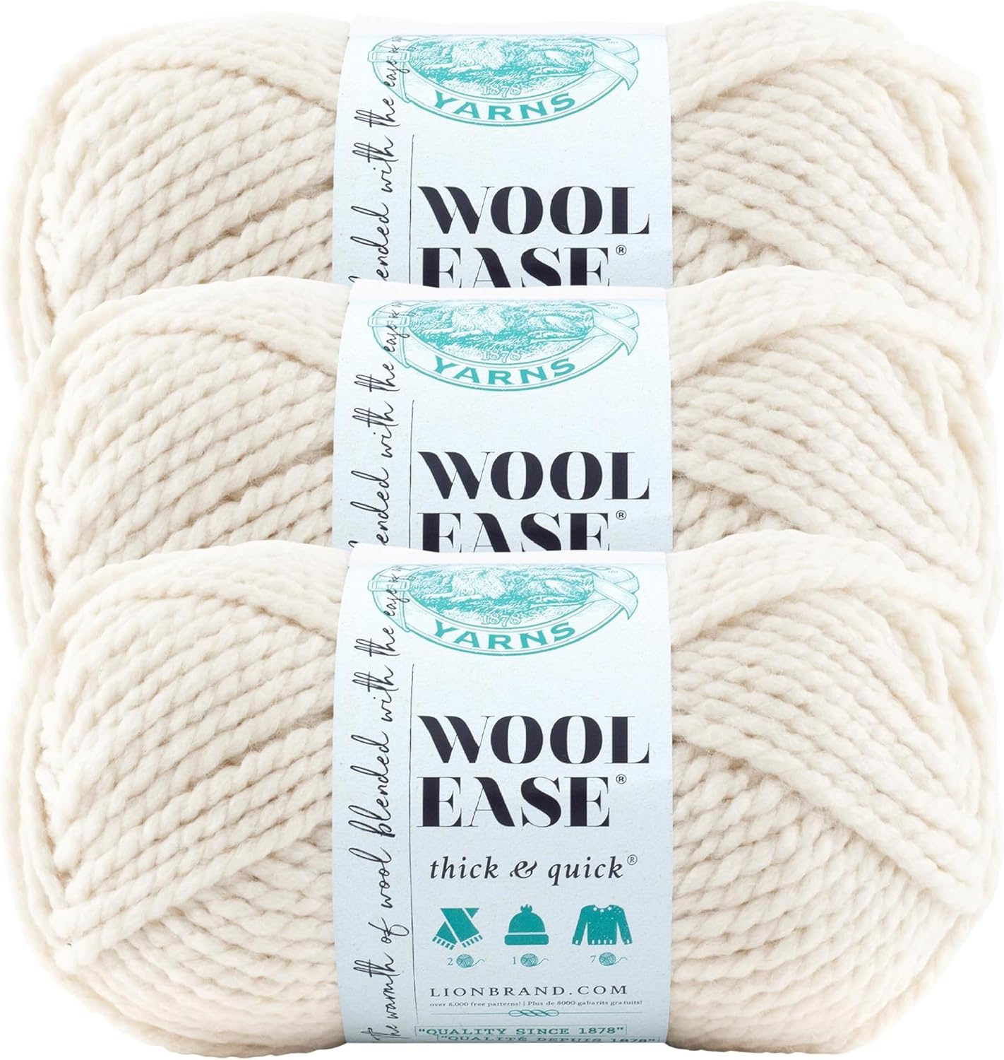 Lion Brand Wool-Ease Thick & Quick Yarn, 3 Pack
