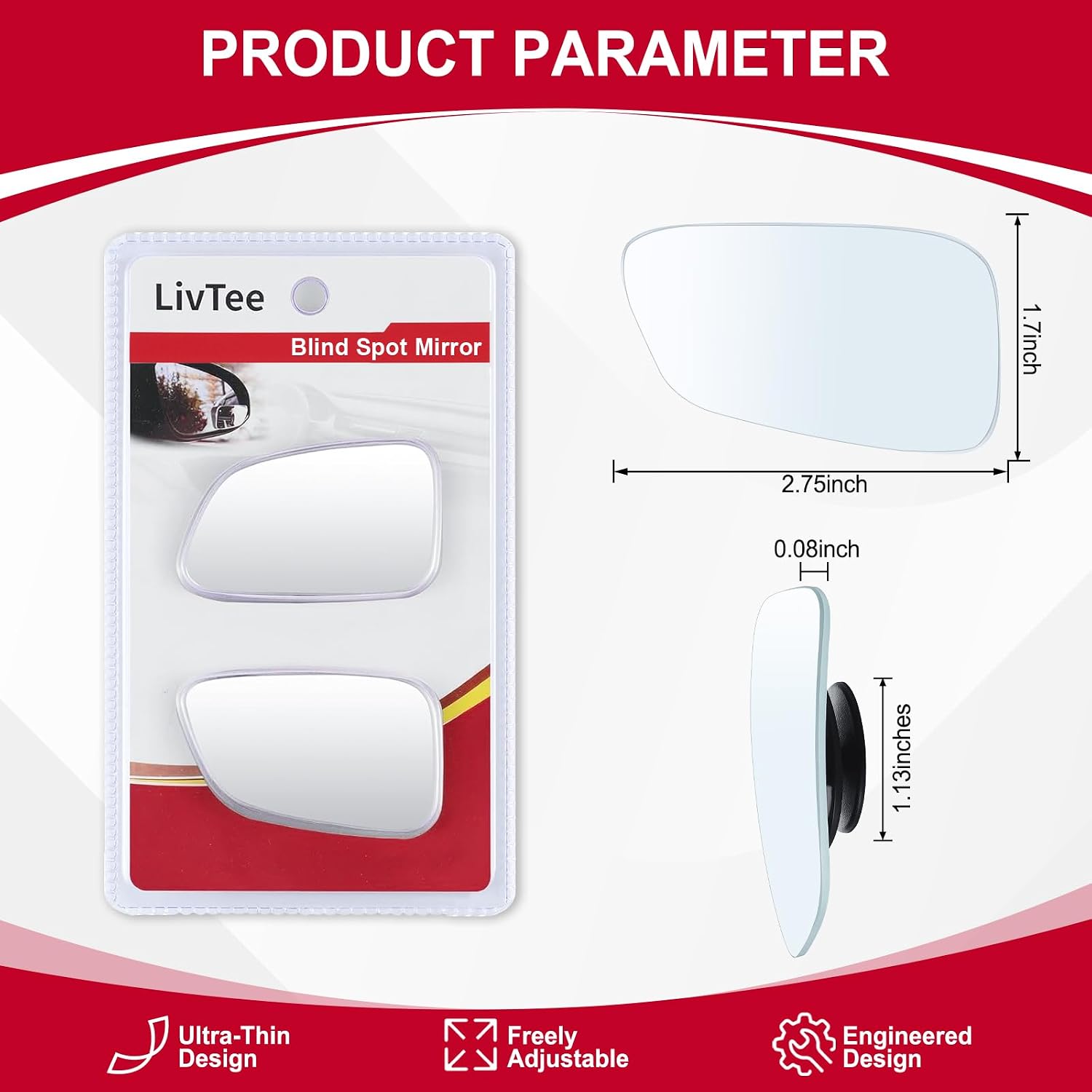 LivTee Blind Spot Car Mirror, Wide Angle Convex - Alternate angle