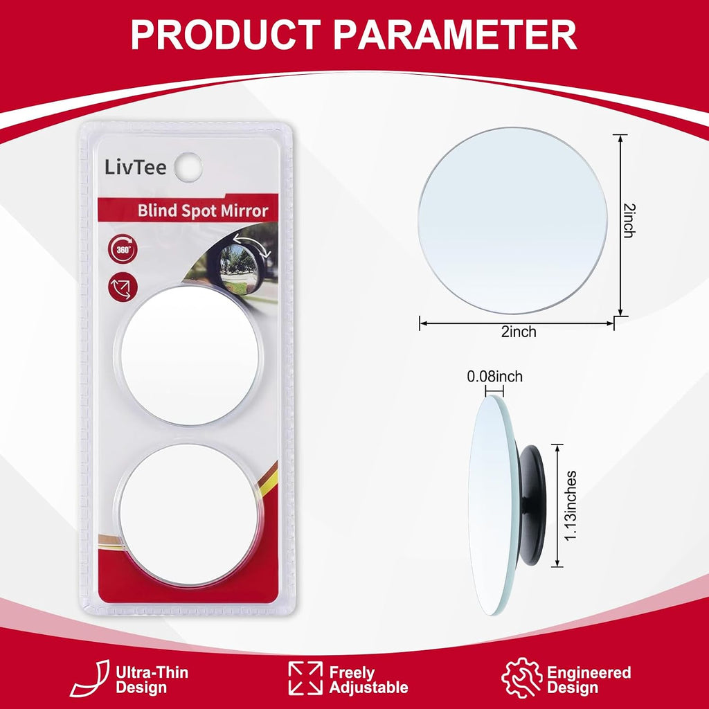 LivTee 2 Inch Round Blind Spot Mirror, 2 Pack - Alternate angle