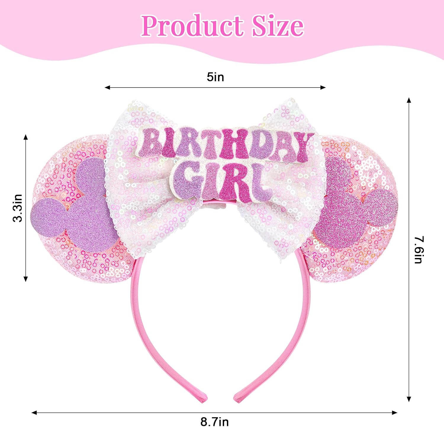 LYLIN Birthday Mouse Ears Headband, Pink - Alternate angle