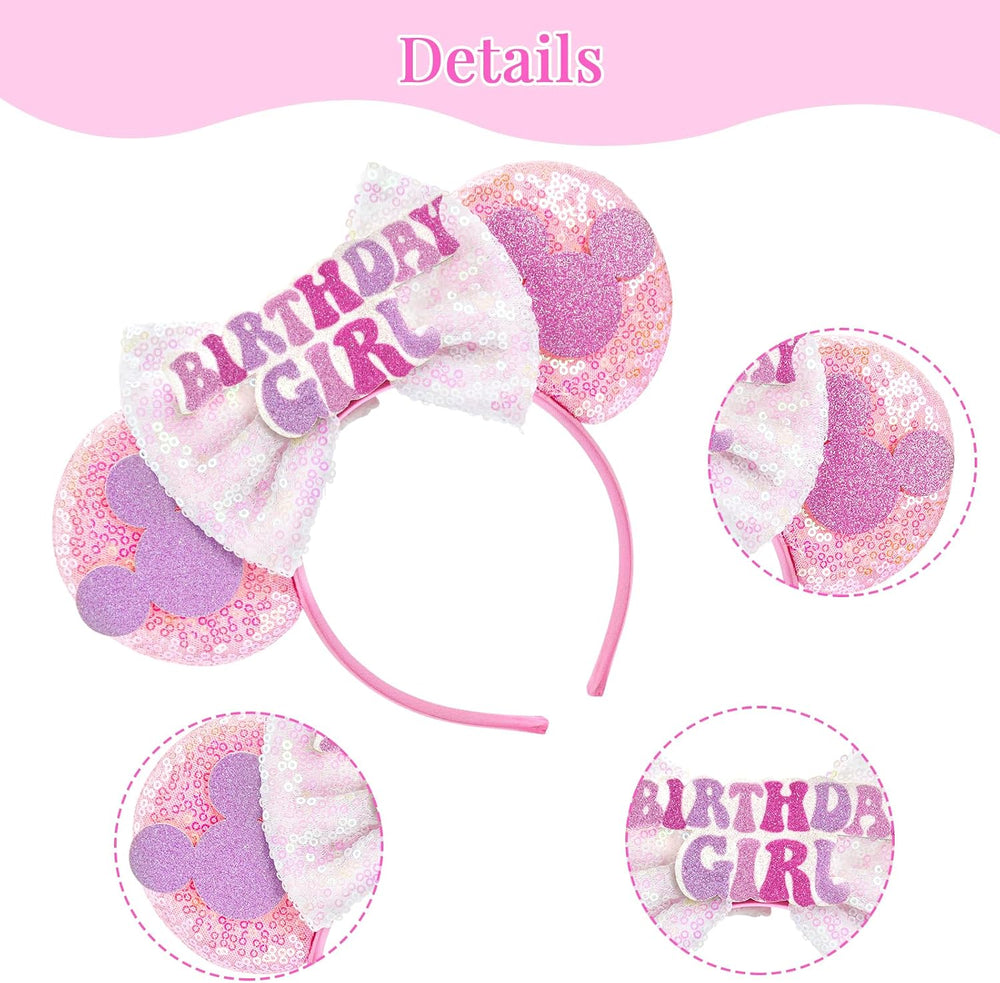 LYLIN Birthday Mouse Ears Headband, Pink - Close-up