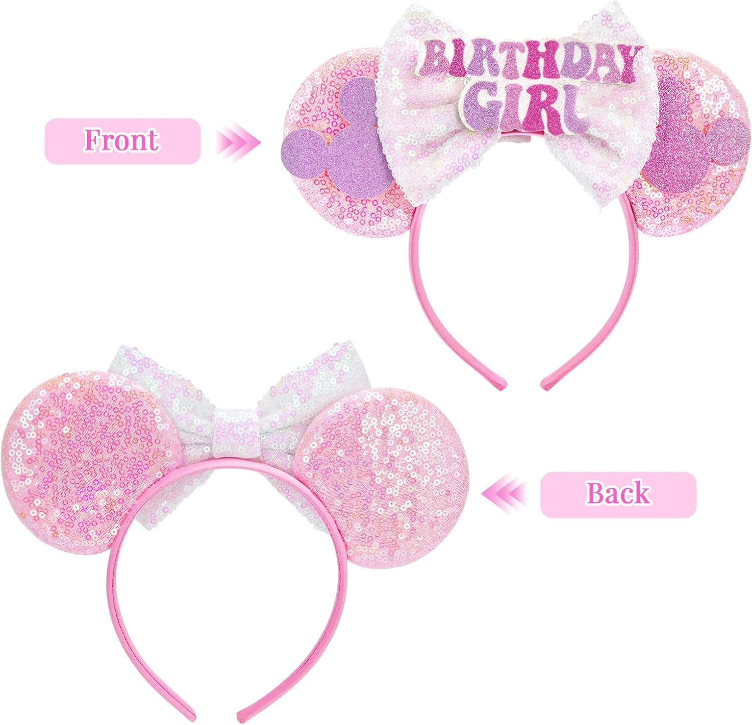 LYLIN Birthday Mouse Ears Headband, Pink - Size reference