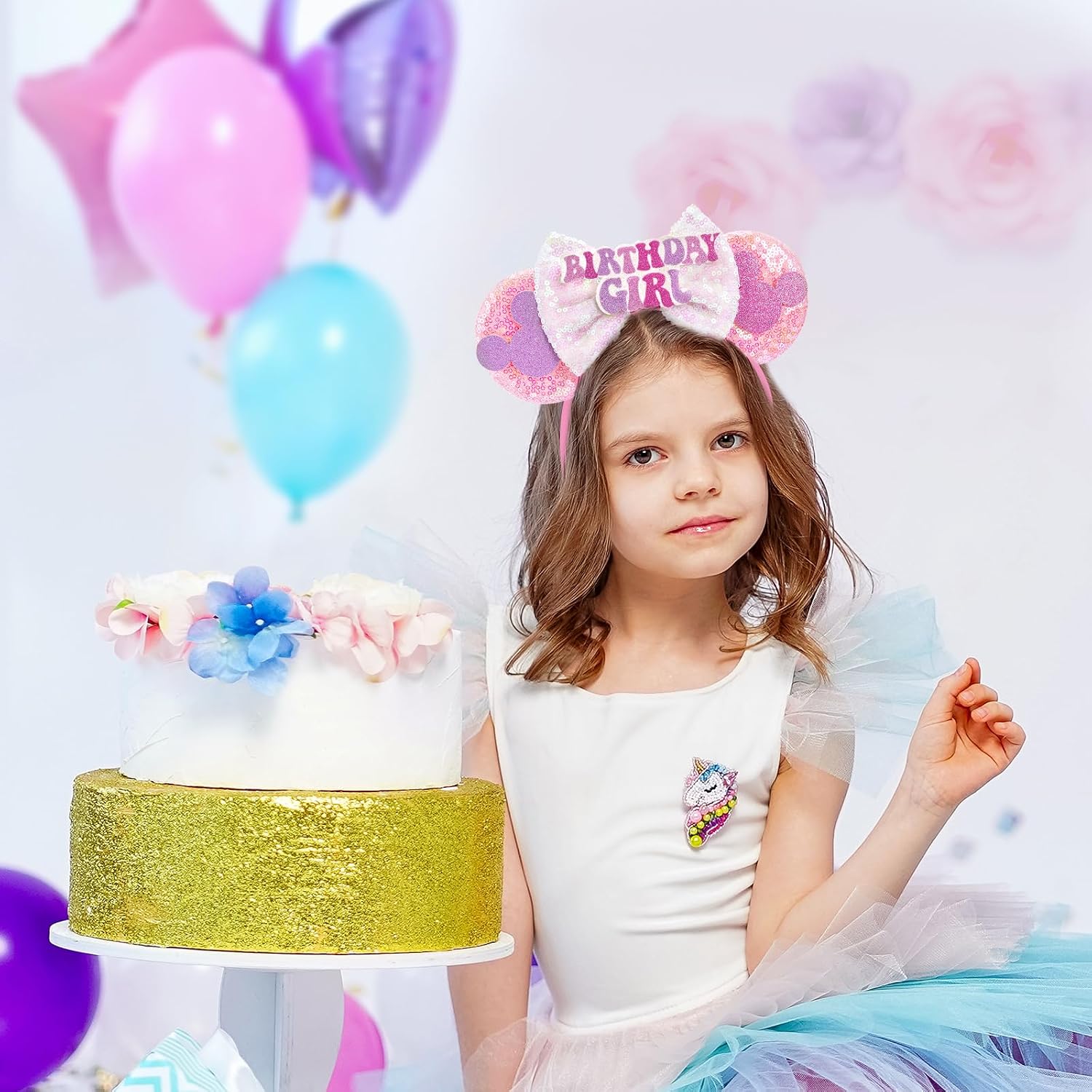 LYLIN Birthday Mouse Ears Headband, Pink - In use