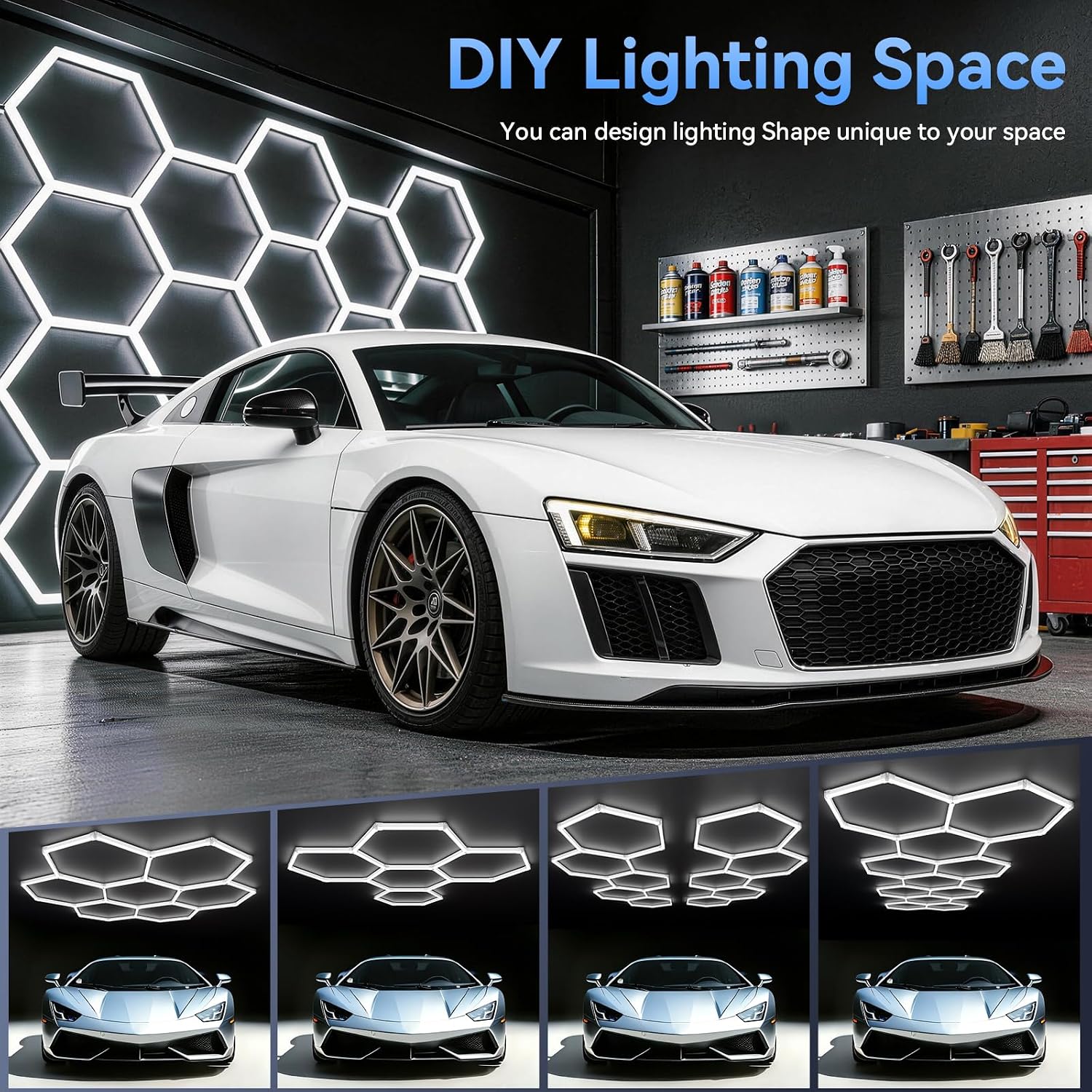 LZHOME Hexagon LED Garage Lights, 25 Pack - Detail view