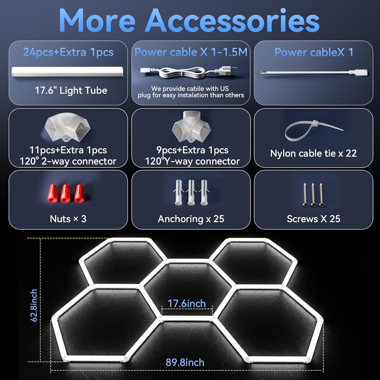 LZHOME Hexagon LED Garage Lights, 25 Pack - Close-up