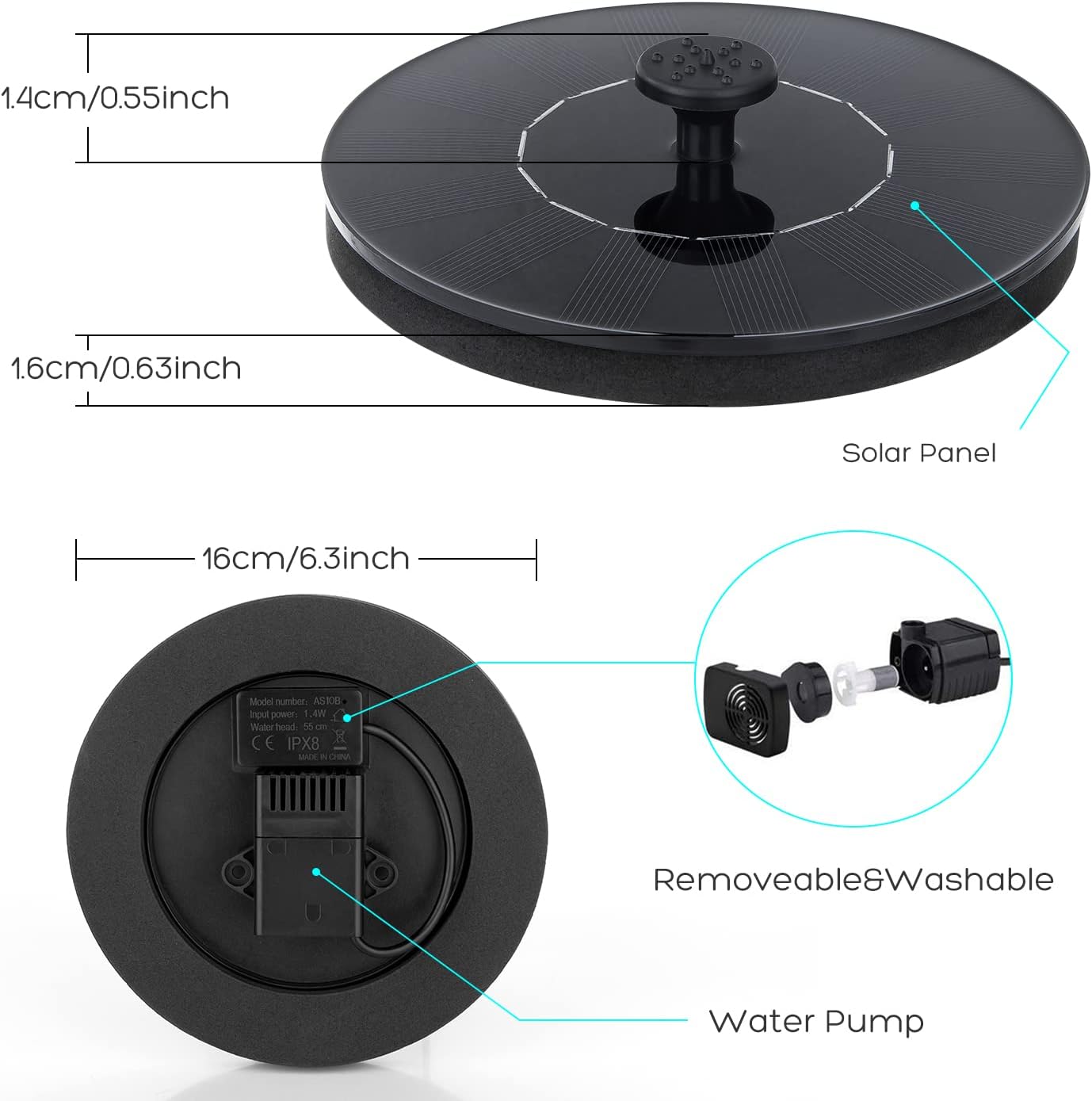 Mademax Solar Bird Bath Fountain Pump - In use