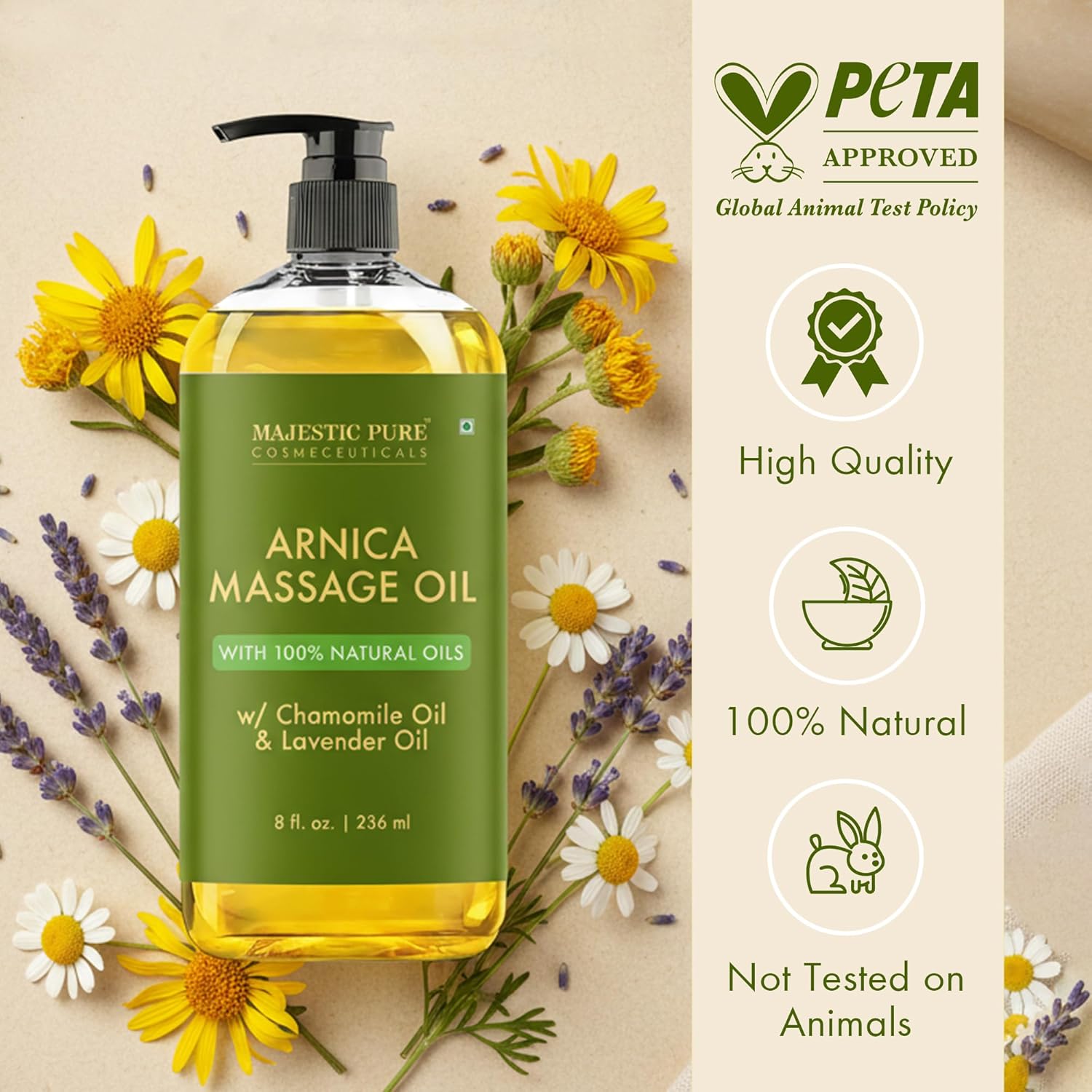 Majestic Pure Arnica Massage Oil - Size reference
