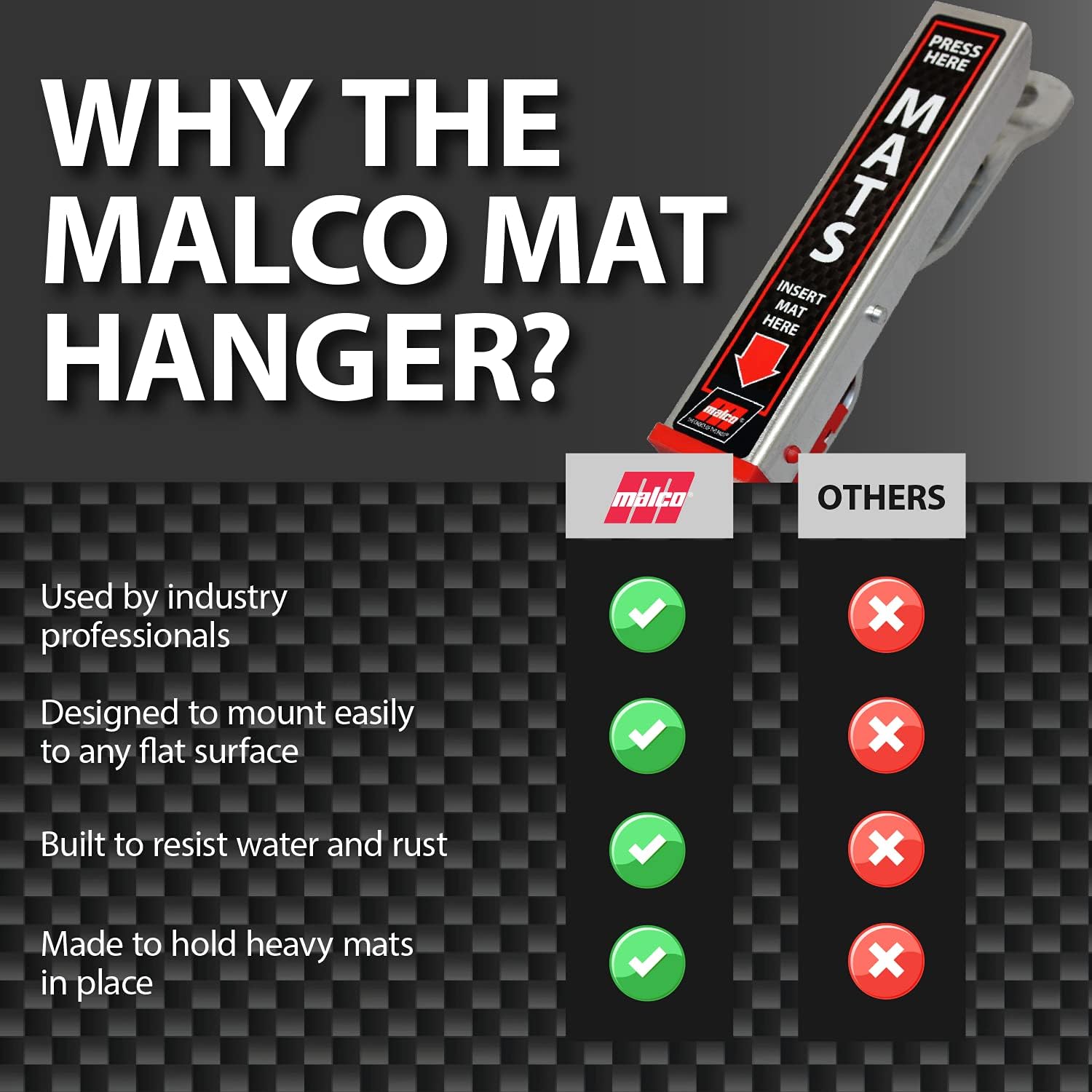 Malco Mat Clamp Aluminum Floor Mat Hanger - Size reference