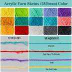 MAQIHAN Acrylic Yarn for Crocheting, 15 Pack - Size reference