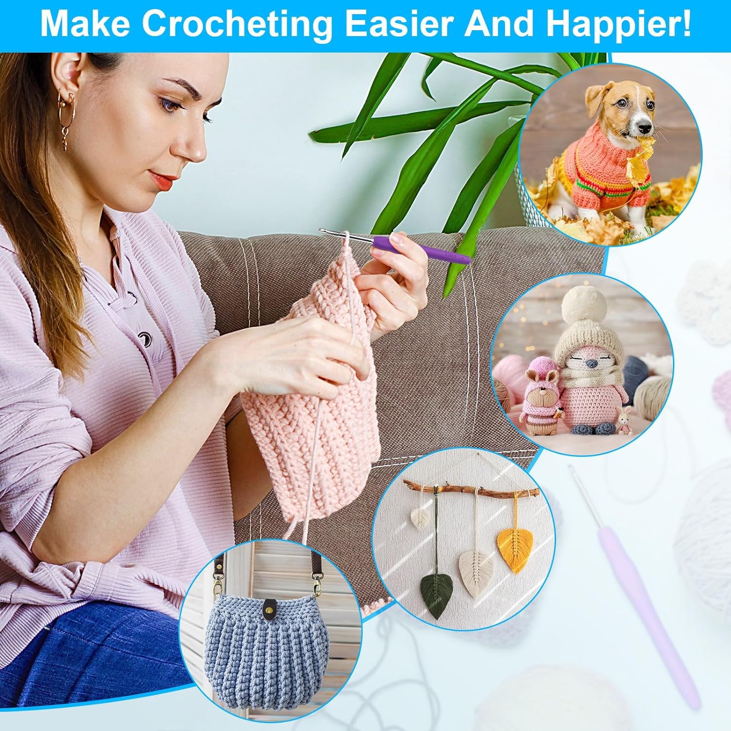 MECHEER Crochet Hook Set - 51 Piece Kit - In use