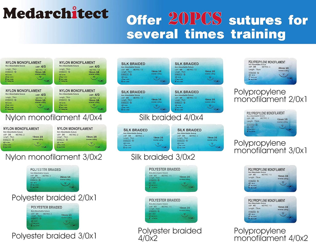 Medarchitect Suture Practice Kit - 30 Pc - Size reference