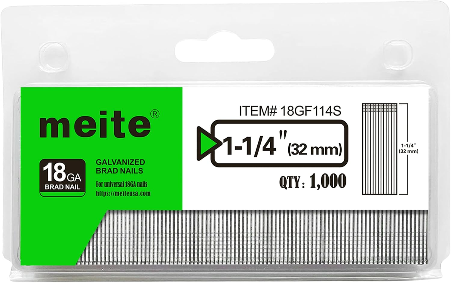 meite 18 Gauge Brad Nails - 1000 Count