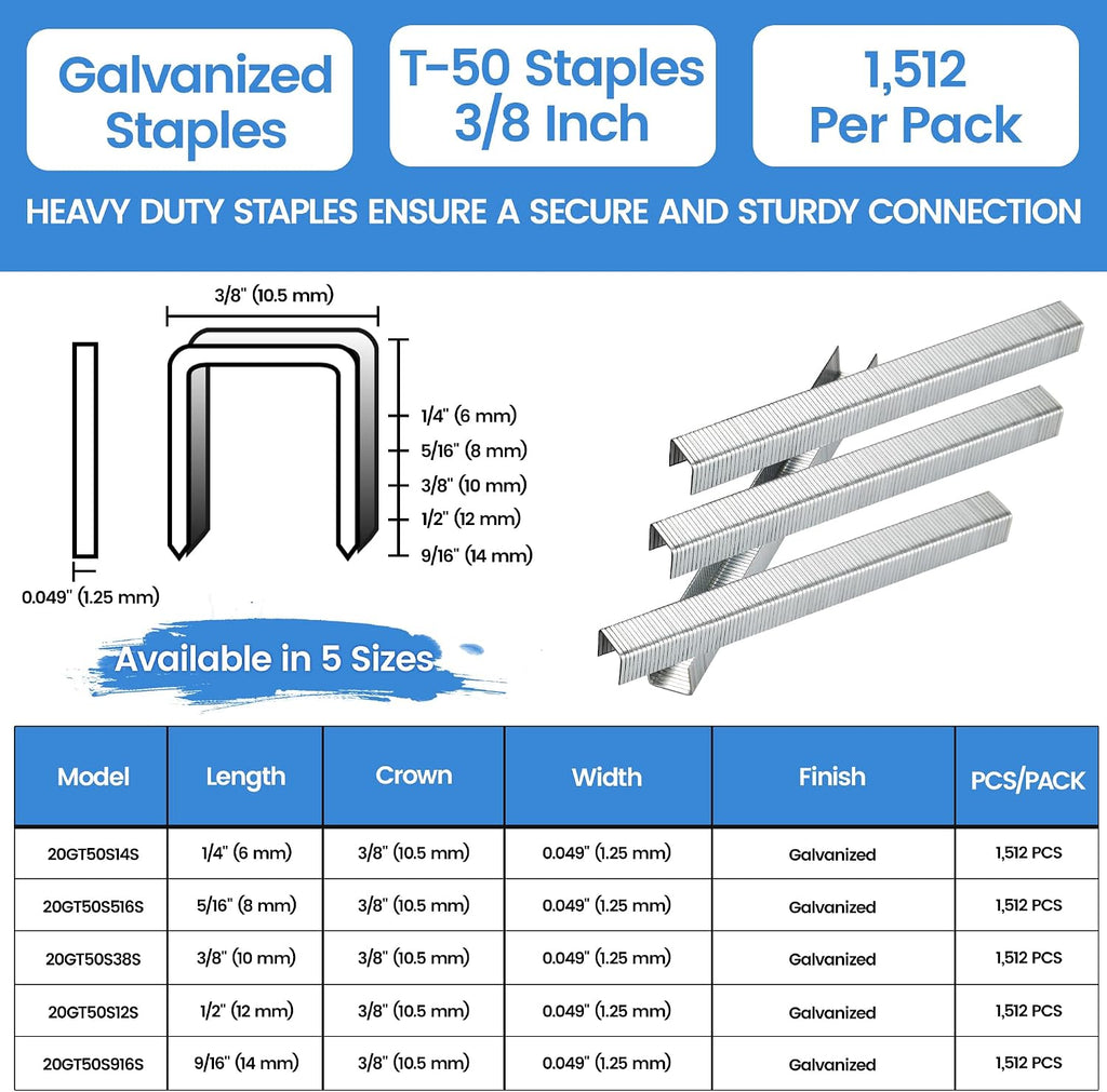 meite T50 Staples - 3/8 Inch Galvanized - Detail view