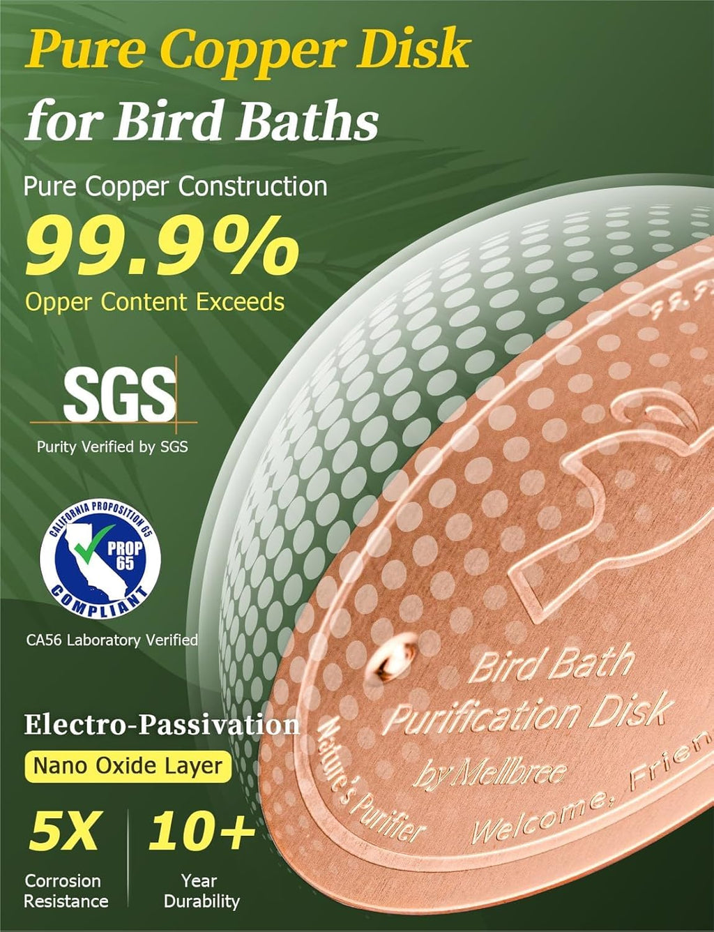 Mellbree Copper Bird Bath Cleaning Disc - Close-up