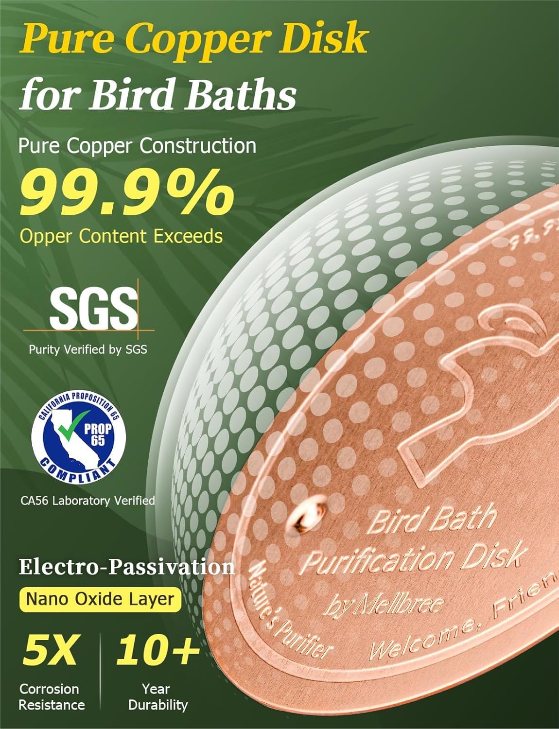 Mellbree Copper Bird Bath Cleaning Disc - Close-up