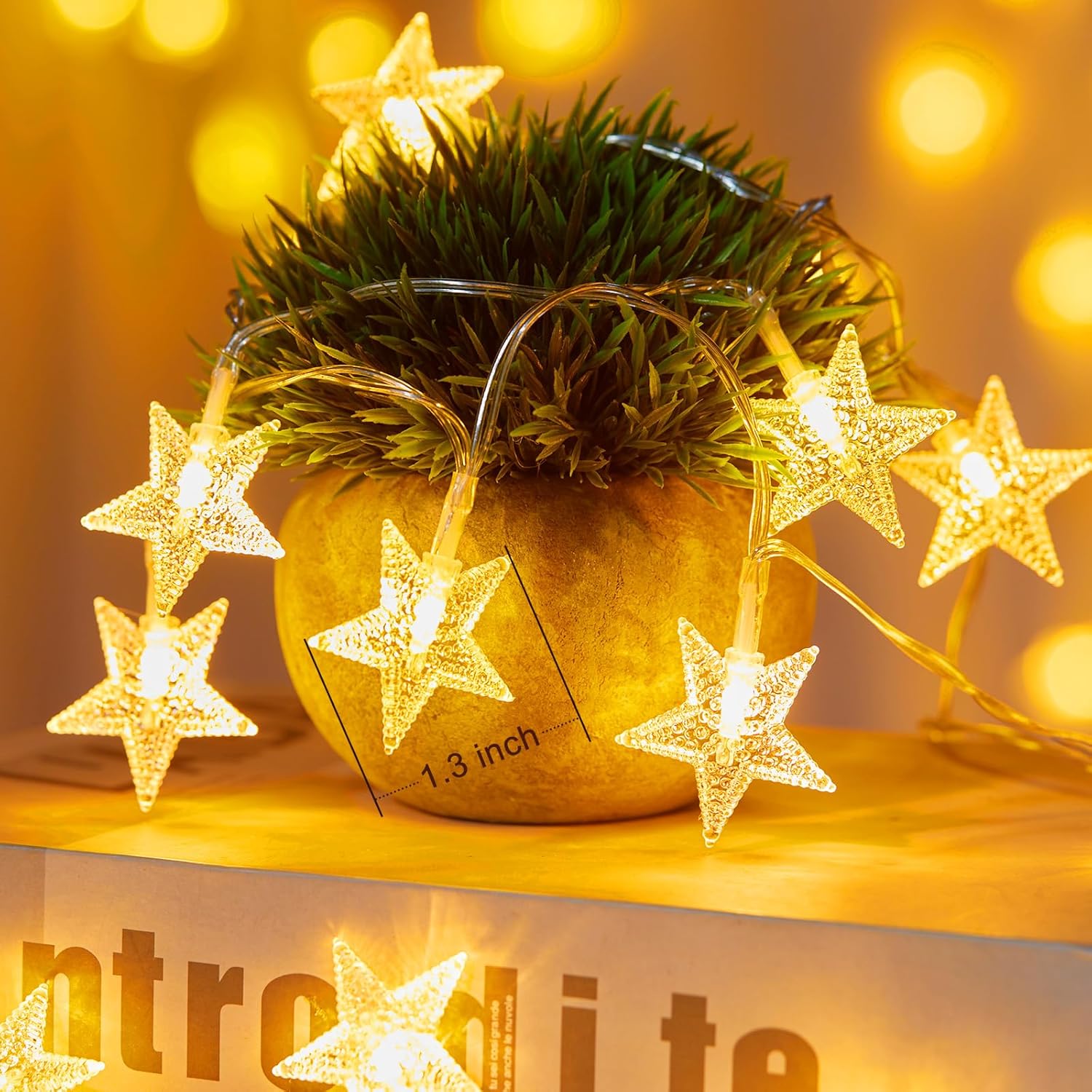 Minetom 17Ft 50 LED Star String Lights, Timer - Detail view