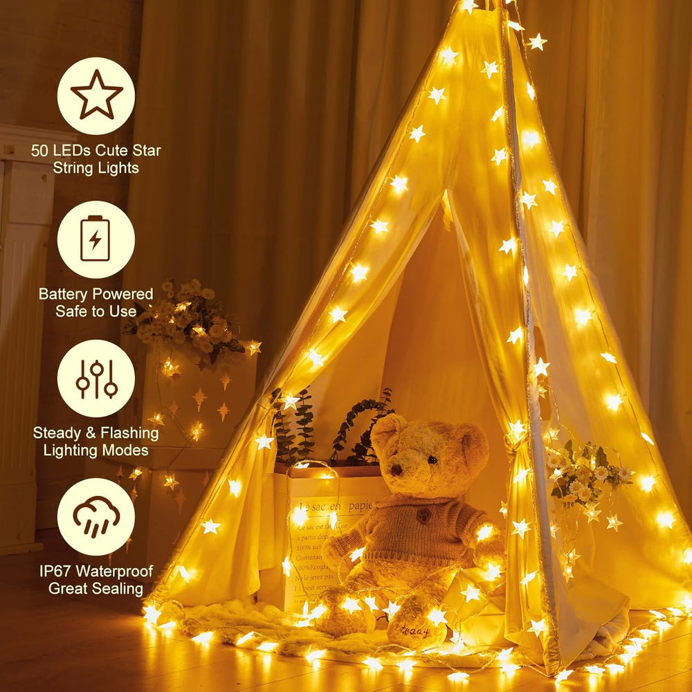 Minetom 17Ft 50 LED Star String Lights, Timer - Close-up