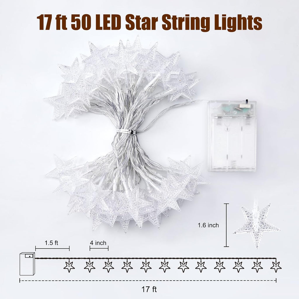 Minetom 17Ft 50 LED Star String Lights, Timer - Packaging