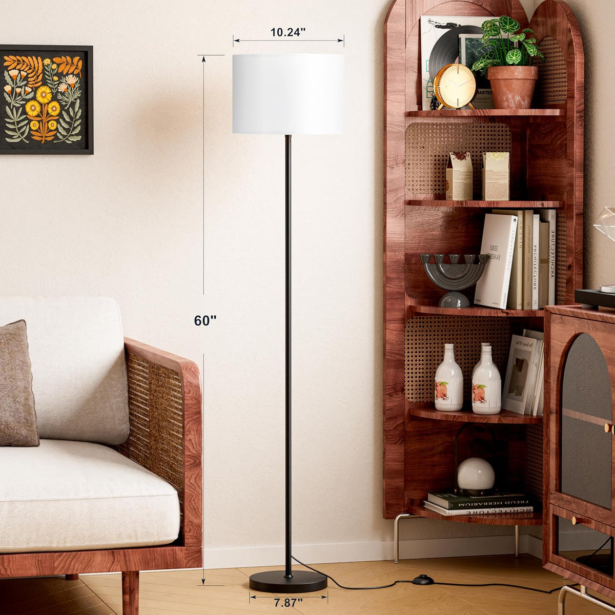 Modern 60in Floor Lamp with White Shade - Detail view