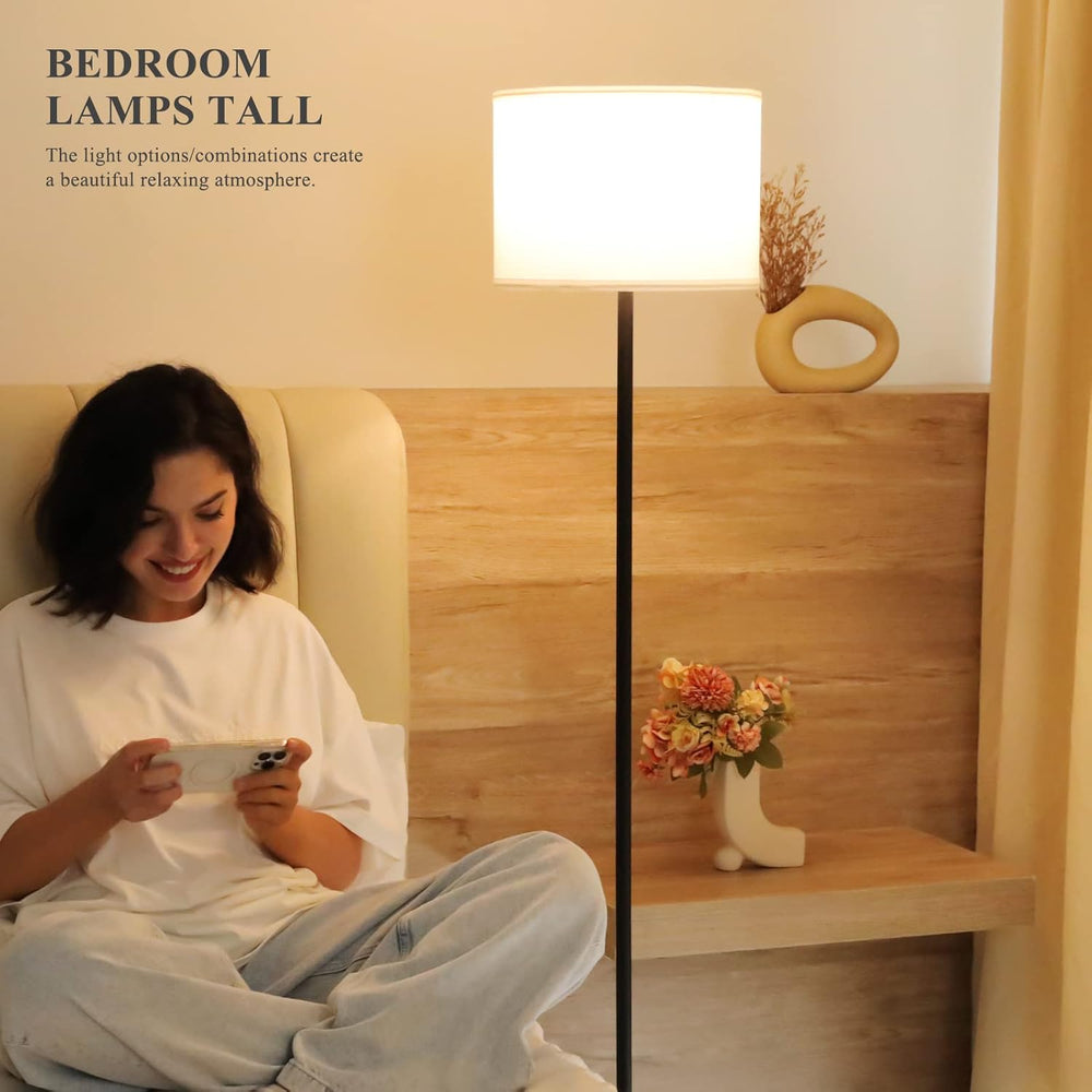 Modern 60in Floor Lamp with White Shade - Close-up