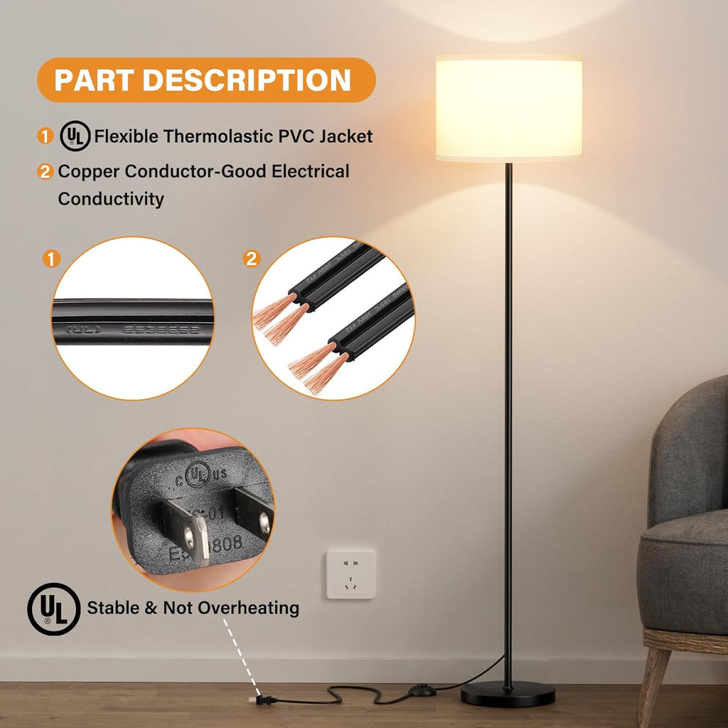 Modern 60in Floor Lamp with White Shade - Size reference