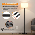 Modern 60in Floor Lamp with White Shade - Size reference